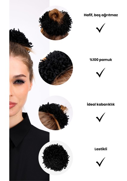 Siyah Arap Saçı Model Topuz Tokası Pamuk Ipli Dolgun Lastikli Tesettür Kadın Toka modelleri