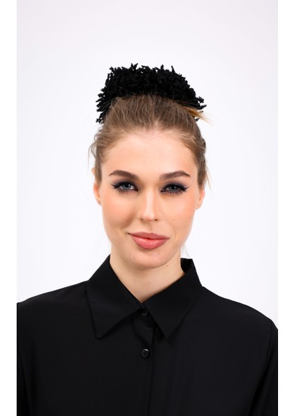 Siyah Arap Saçı Model Topuz Tokası Pamuk Ipli Dolgun Lastikli Tesettür Kadın Toka indirimleri