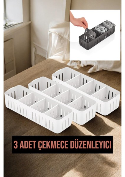 3 Adet 4 Gözlü Ayarlanabilir Organizer Çok Amaçlı Dolap Içi Düzenleyici Çekmece Düzenleyici