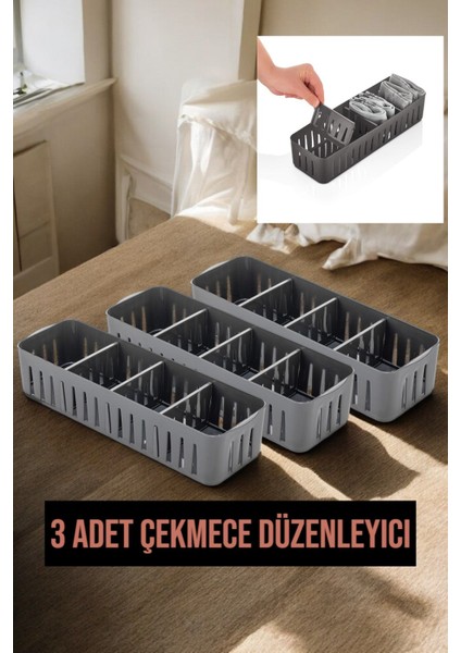 3 Adet 4 Gözlü Ayarlanabilir Organizer Çok Amaçlı Dolap Içi Düzenleyici Çekmece Düzenleyici