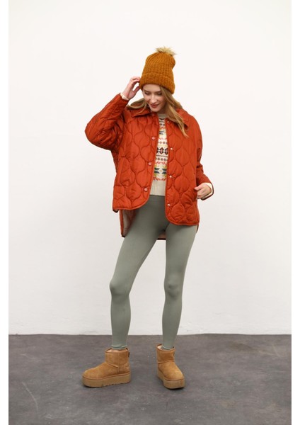 Kiremit Rengi Oversize Kapitone Mont