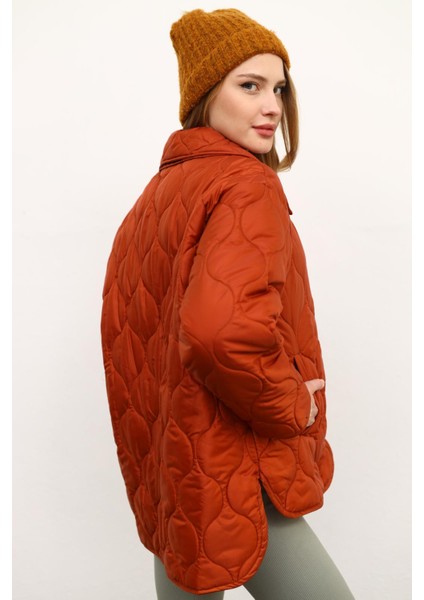 Kiremit Rengi Oversize Kapitone Mont