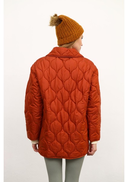 Kiremit Rengi Oversize Kapitone Mont