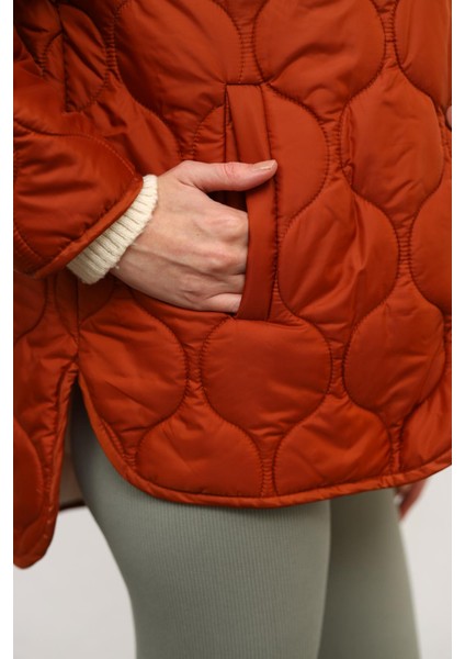 Kiremit Rengi Oversize Kapitone Mont