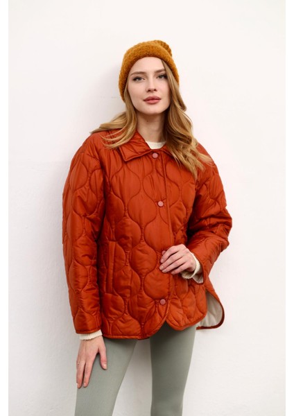 Kiremit Rengi Oversize Kapitone Mont