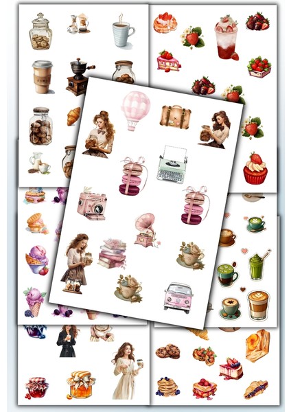 Kahve Bisküvi Temalı Sticker Planner Ajanda Bullet Journal Için Uygun Etiket
