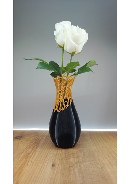 Şık Dekoratif Modern Siyah-Gold Vazo 18 cm