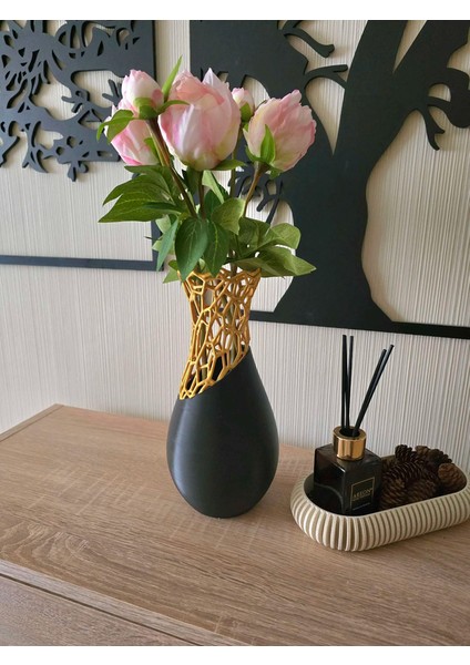 Şık Dekoratif Modern Siyah-Gold Vazo 18 cm fırsatları