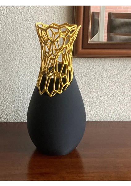 Şık Dekoratif Modern Siyah-Gold Vazo 18 cm indirimleri