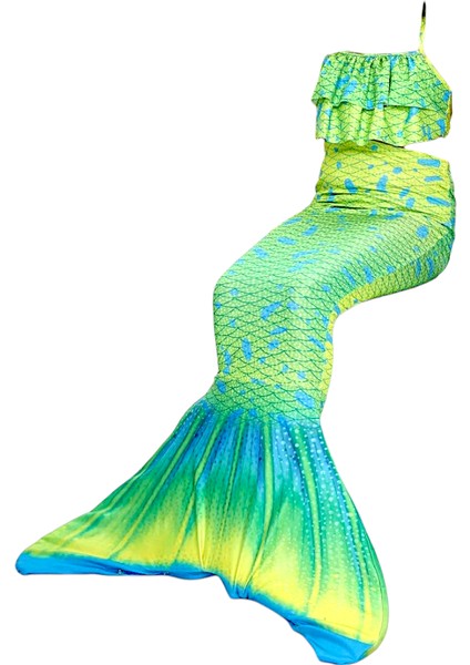 Kız Çocuk Deniz Kızı Mermaid Fırfırlı Bikini / Mayo 3 Parçalı Takım Pembe Renk Geçişli Konsept