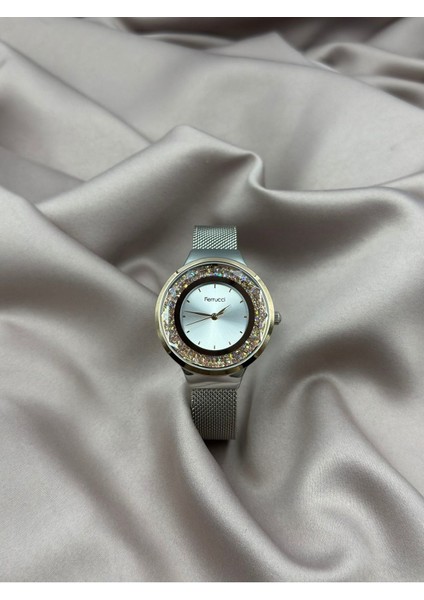 Çift Renk Gümüş ve Rose Gold Hasır Kordon Pembe Taşlı Tasarım Ferrucci Kadın Saati indirimleri