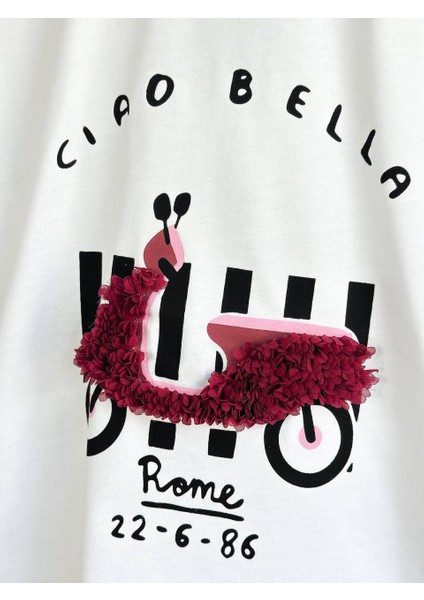 Kız Çocuk Scooter Üzeri Aplike Detaylı Tshirt ve Çizgili Jogger Alt Üst Takım modelleri