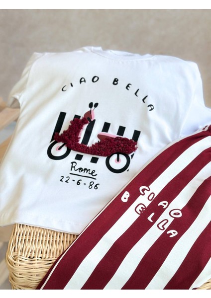 Kız Çocuk Scooter Üzeri Aplike Detaylı Tshirt ve Çizgili Jogger Alt Üst Takım fırsatları