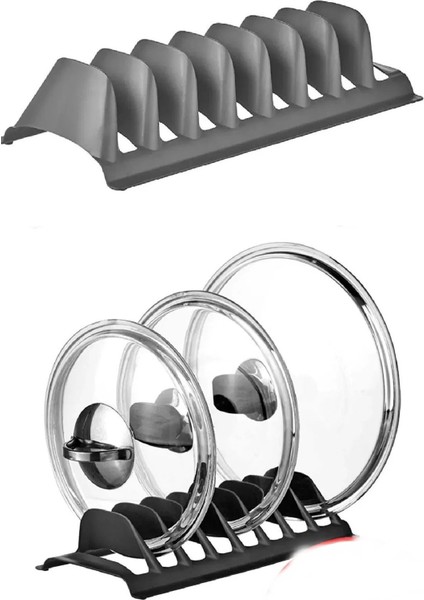 2 Adet 8 Bölmeli Tencere Kapak Rafı - Simple Tabaklık - Kapak Organizeri