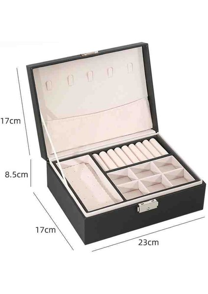 Siyah, Deri, 2 Katmanlı Takı Kutusu, Takı Düzenleyici, Organizer Takı Standı fiyatları