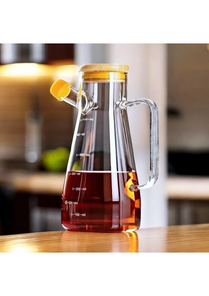 900ML Borosilikat Cam Bambu Kapaklı Yağdanlık