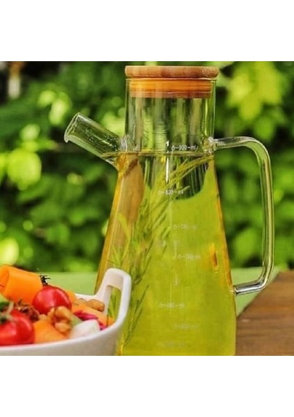 900ML Borosilikat Cam Bambu Kapaklı Yağdanlık
