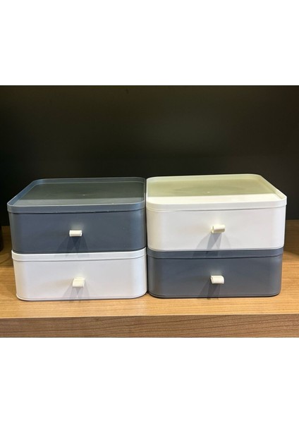 4'lü Gri ve Beyaz Renk Çekmece Masa Üstü Organizer Makyaj Takı Kutusu Aksesuar Düzenleyici modelleri