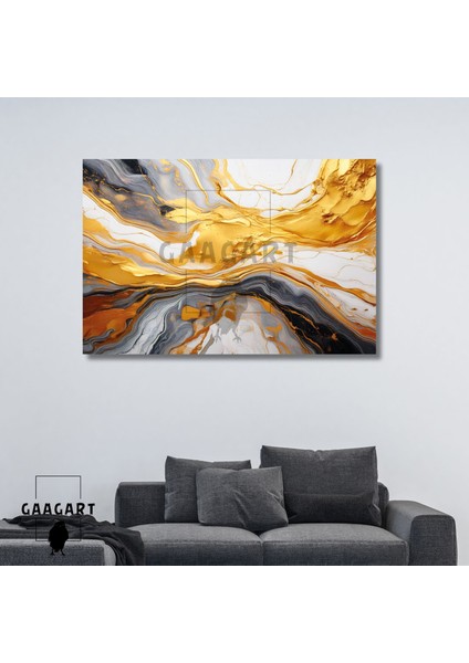 Tekli Yatay Kanvas Duvar Tablosu Soyut Yağlı Boya Deseni Gold Siyah