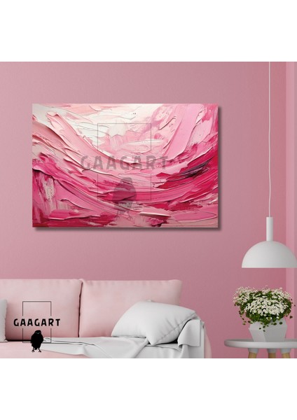 Tekli Yatay Kanvas Duvar Tablosu Soyut Pembe Yağlı Boya Deseni