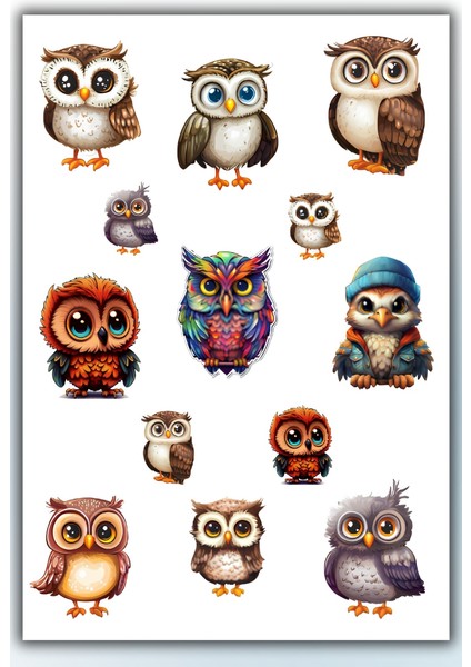 Baykuş Temalı 3 Lü Sticker Seti / Bullet Journal Scrapbook Kolaj Için Uygun modelleri