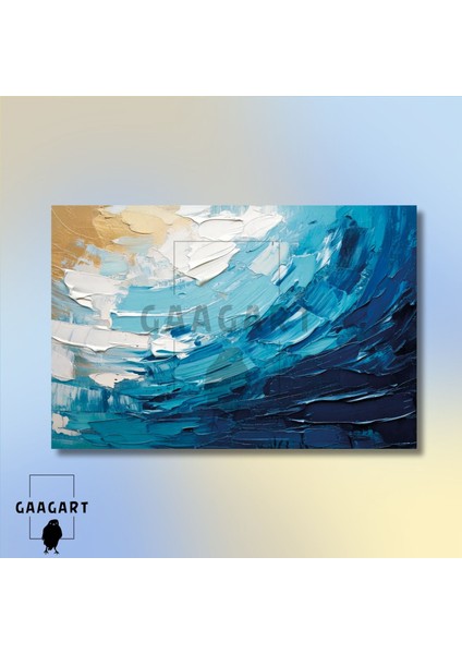Tekli Yatay Kanvas Duvar Tablosu Soyut Mavi Kremrengi Yağlı Boya Deseni modelleri
