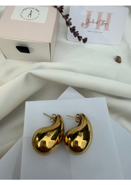 316L Paslanmaz Çelik Su Damlası Hailey Bieber Altın Renk Kadın Küpe