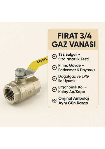 3/4" Gaz Vanası - Tse Belgeli Sızdırmaz Pirinç Doğalgaz ve Lpg Vanası