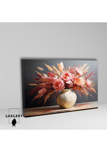 Tekli Yatay Kanvas Duvar Tablosu Vazoda Tüy ve Şakayık fiyatları