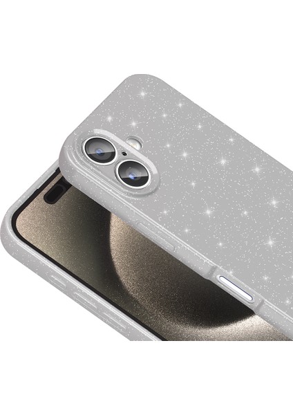 Apple iPhone 16 Plus Kılıf Kamera Korumalı Simli Lüks Sln Koton Kapak - Lila