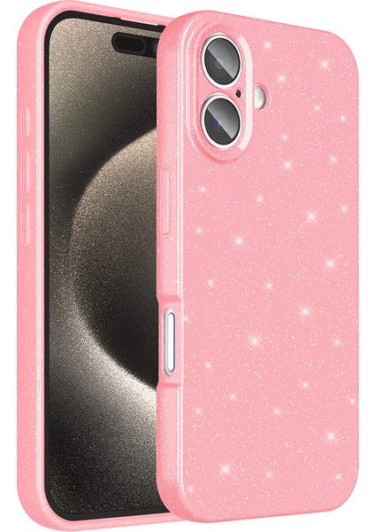 Apple iPhone 16 Plus Kılıf Kamera Korumalı Simli Lüks Sln Koton Kapak - Açık Pembe