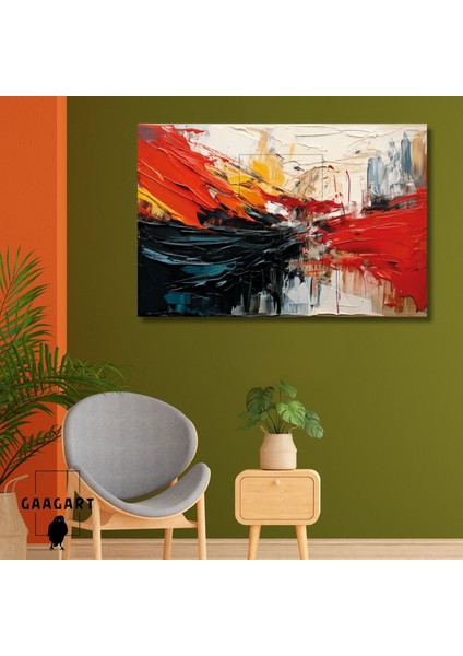 Tekli Yatay Kanvas Duvar Tablosu Soyut Siyah Kırmızı Yağlı Boya Deseni