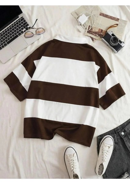 Unisex Çizgili Yarım Fermuarlı Polo Yaka T-Shirt fiyatları