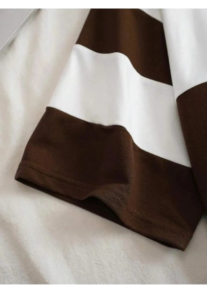 Unisex Çizgili Yarım Fermuarlı Polo Yaka T-Shirt modelleri