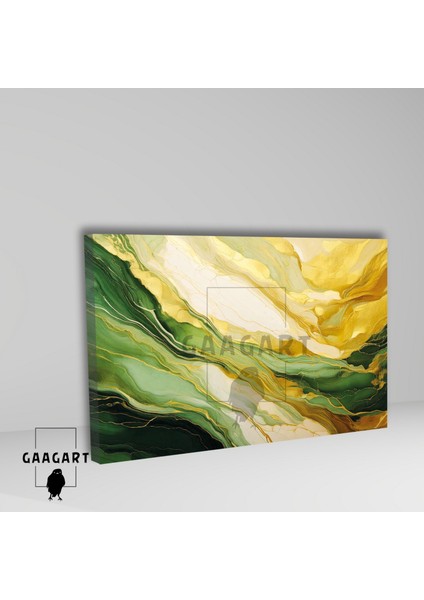 Tekli Yatay Kanvas Duvar Tablosu Soyut Yeşil Gold Mermer Deseni fiyatları