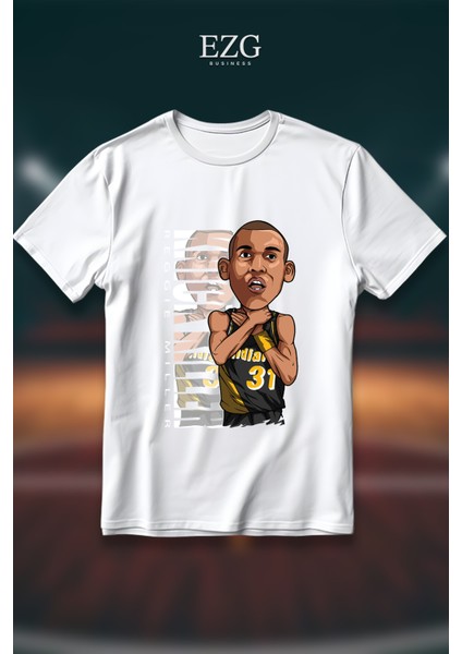 Reggie Miller Model T-Shirt Unisex %100 Pamuklu Rahat Regular Baskı Tişört