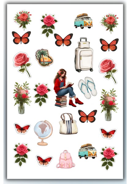 Nostalji Vintage Temalı 4 Lü Sticker Seti / Bullet Journal Scrapbook Kolaj Için Uygun modelleri