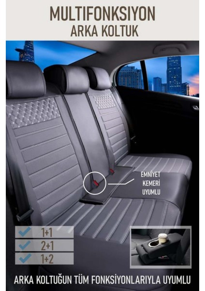 fiat 500 Ailesi Uyumlu Yarı Deri Oto Koltuk Kılıfı 5 Li Set Aven Seri Füme