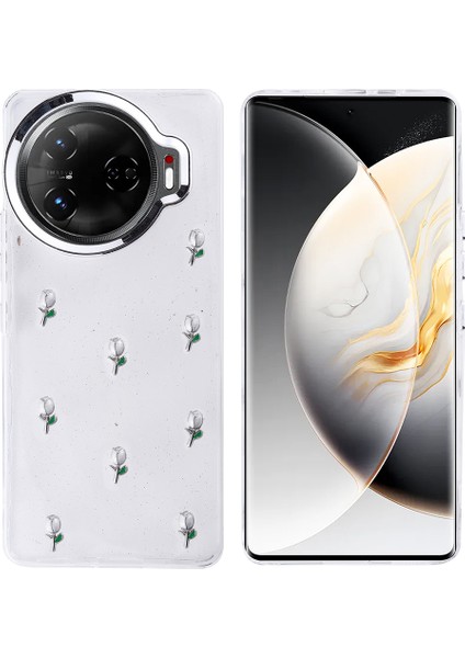 Tecno Camon 30 Pro 5g Kılıf Kabartmalı Desenli Simli Şeffaf A+ Kalite Kapak
