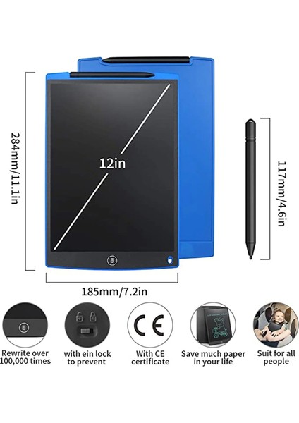 12 Inc Writing LCD Grafik Dijital Kalemli Çizim Tableti Yazı Tahta Not Yazma Eğitim Tableti