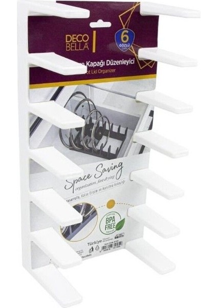 6 Bölmeli, Beyaz, 1 Adet, Düzenleyici, Çok Amaçlı Plastik Tabak, Tava, Tencere Kapağı Düzenleyici