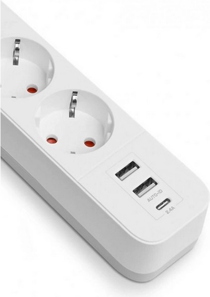 Akım Korumalı 3’lü Priz 2xusb 1xtype-C 3680W Girişli Uzatma Kablolu Priz FTR16