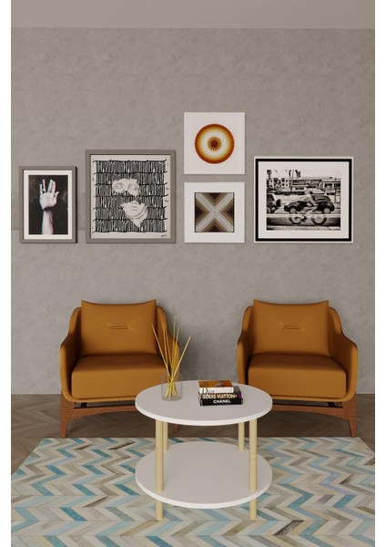 Çift Katlı Yuvarlak Orta Sehpa 60X60 | Modern Ahşap & Beyaz Seçenek