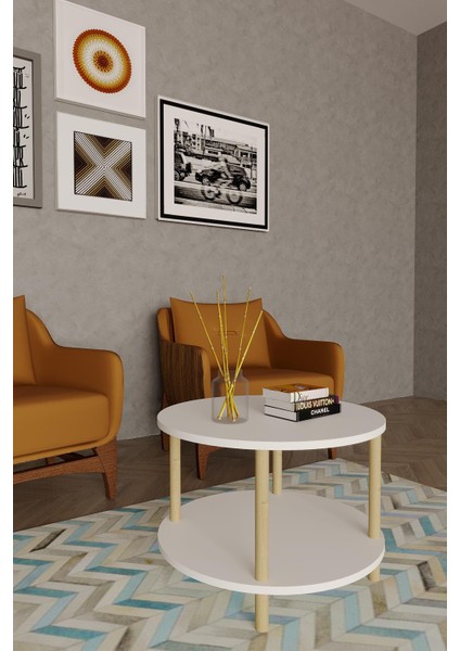 Çift Katlı Yuvarlak Orta Sehpa 60X60 | Modern Ahşap & Beyaz Seçenek fiyatları