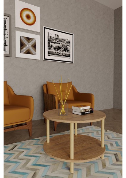 Çift Katlı Yuvarlak Orta Sehpa 60X60 | Modern Ahşap & Beyaz Seçenek fiyatları