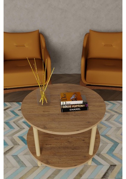 Çift Katlı Yuvarlak Orta Sehpa 60X60 | Modern Ahşap & Beyaz Seçenek modelleri