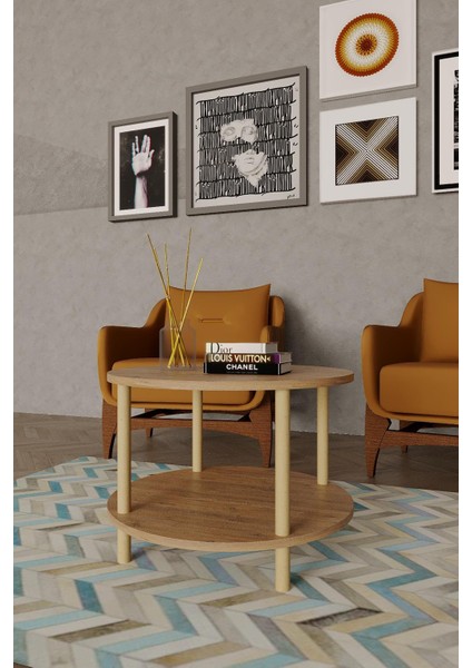 Çift Katlı Yuvarlak Orta Sehpa 60X60 | Modern Ahşap & Beyaz Seçenek fırsatları
