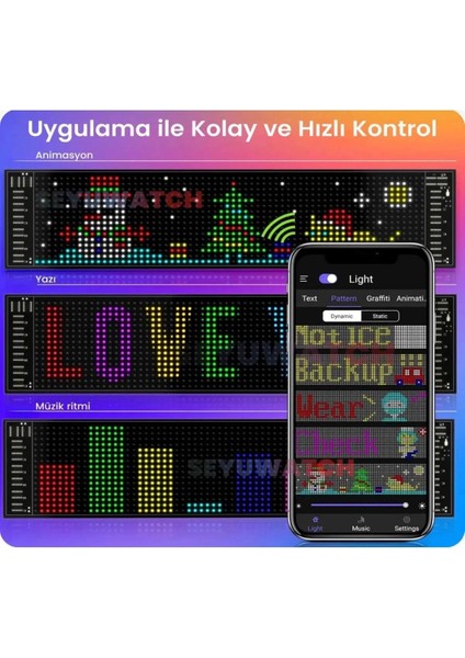 LED Panel Cama Yapışan Telefon Kontrollü LED Ekran Panel 16*64 LED Sayısı