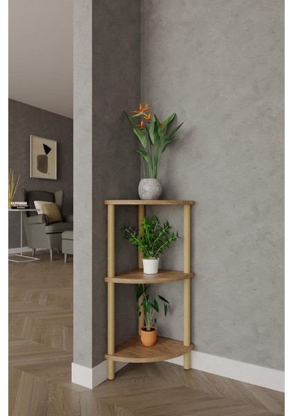 3 Katlı Ahşap Köşe Raf – 29X29X74 cm – Dekoratif Açık Raf Ünitesi
