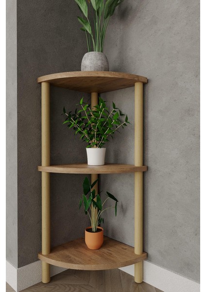 3 Katlı Ahşap Köşe Raf – 29X29X74 cm – Dekoratif Açık Raf Ünitesi fırsatları